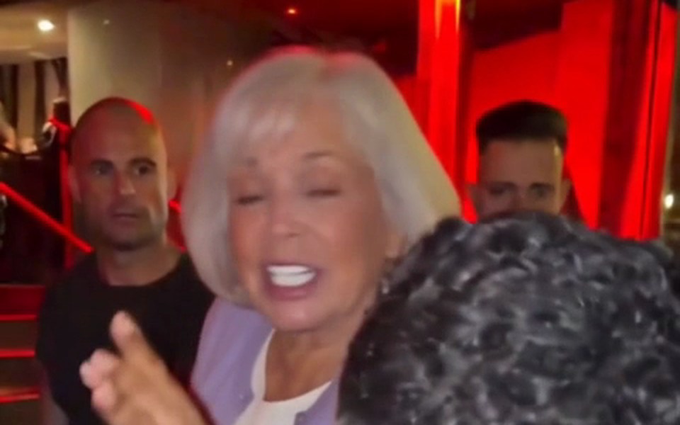 Grandmother in a lavender cardigan in a funny freestyle meme